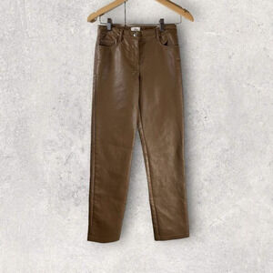 Aritzia Wilfred Melina Faux Leather Pants Brown Womens Sz 0 *Flaw Back Pocket